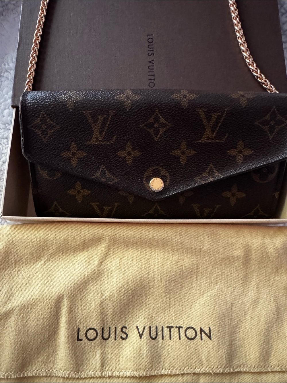 Louis Vuitton Monogram Envelope Crossbody - Brown with Gold Chain